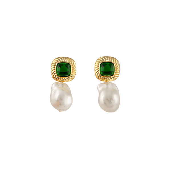 Sally Earrings with Green Cabochons