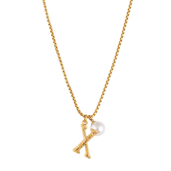 Pearl Letter X Necklace